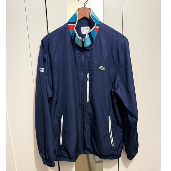 Lacoste Sport Dark Blue Full Zip Track Jacket Men's XL Multicolor Collar - Picture 1 of 15
